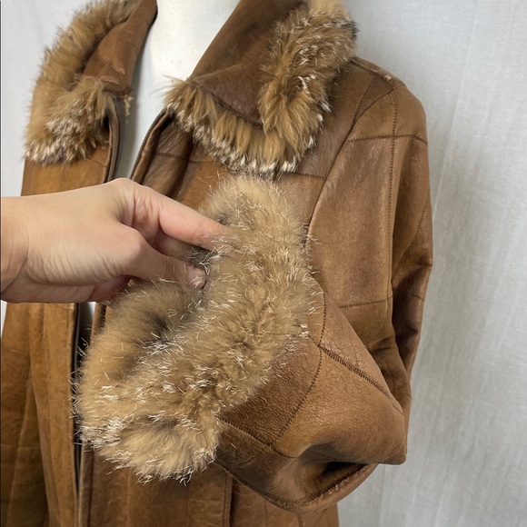 Real Leather Fur Brown Shearling Jacket with Silver Chain winter coat real fur - Picture 4 of 17
